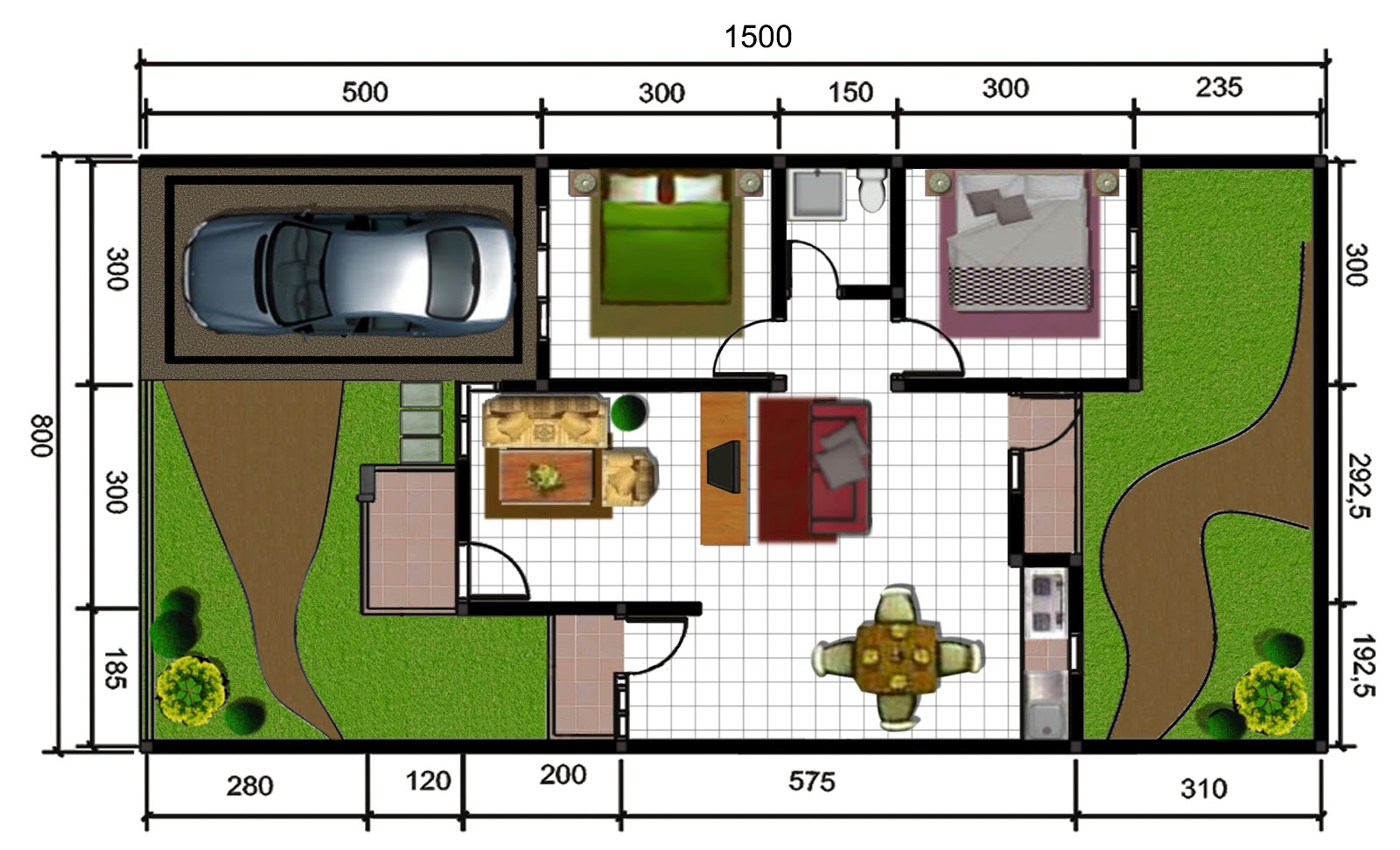 GAMBAR DENAH RUMAH TYPE 60 DAN UKURANNYA freewaremini