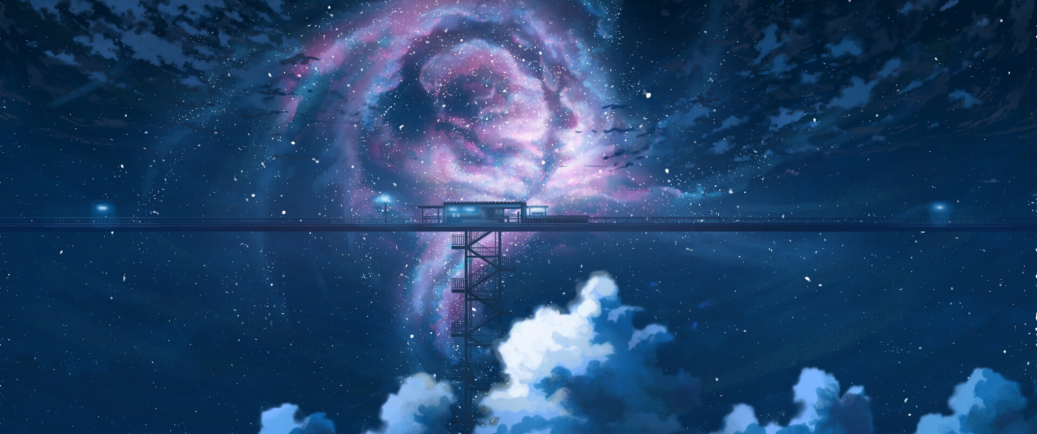 Anime, Night, Sky, Stars, Clouds, Scenery, 4K, #94 Wallpaper