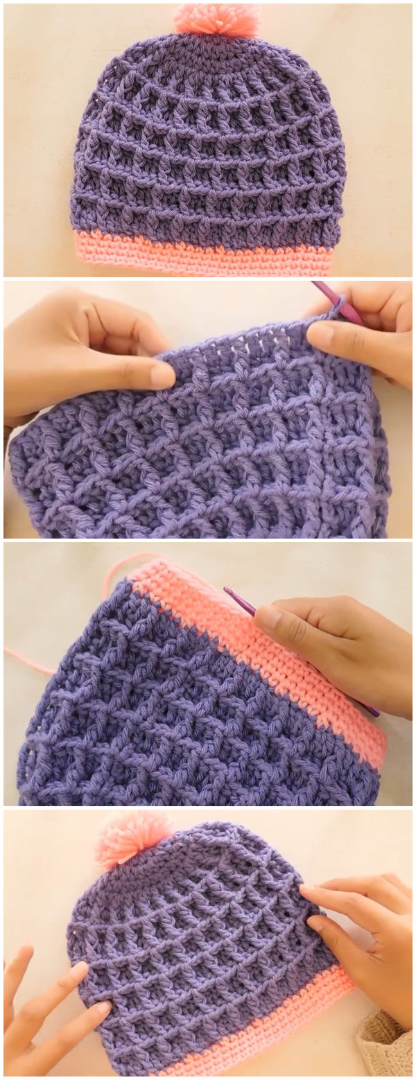 How To Crochet Beanie Hat In Waffle Point
