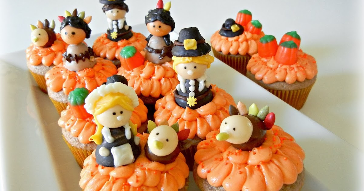 12 thanksgiving cupcakes Edible Pilgrim and Indian Owl cupcake toppers fondant
