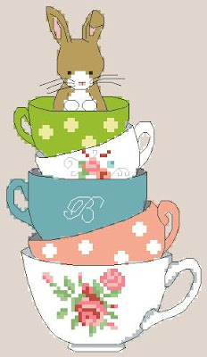 авторская схема вышивка кролик чашки Rabbit in cups