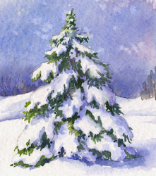 evergreen snow covered watercolor paint trees tree paintings winter scene painting snowy lesliefehling simple scenes