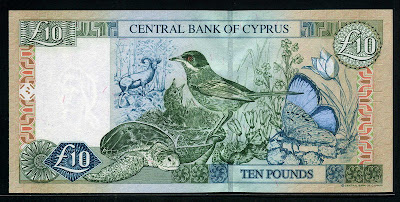 Cyprus money ten Cypriot pounds banknote bill