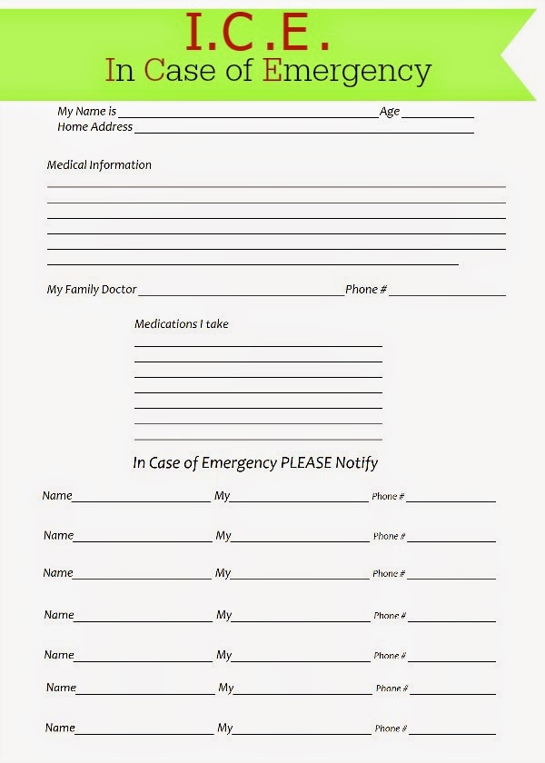 glenda's World : ICE In Case of Emergency Forms