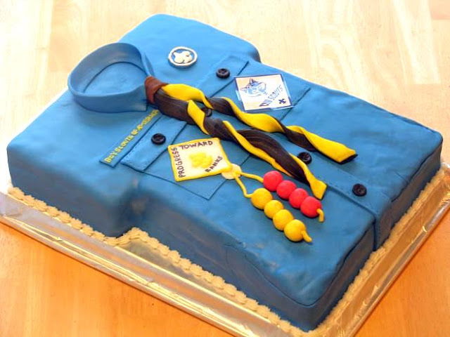 blue cub scout shirt themed cake