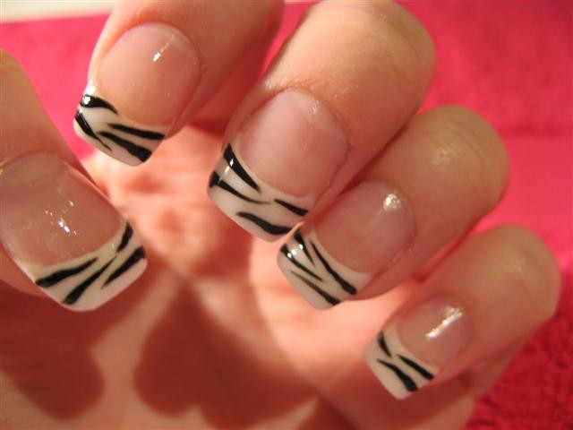 Zebra Print French Tip Nails