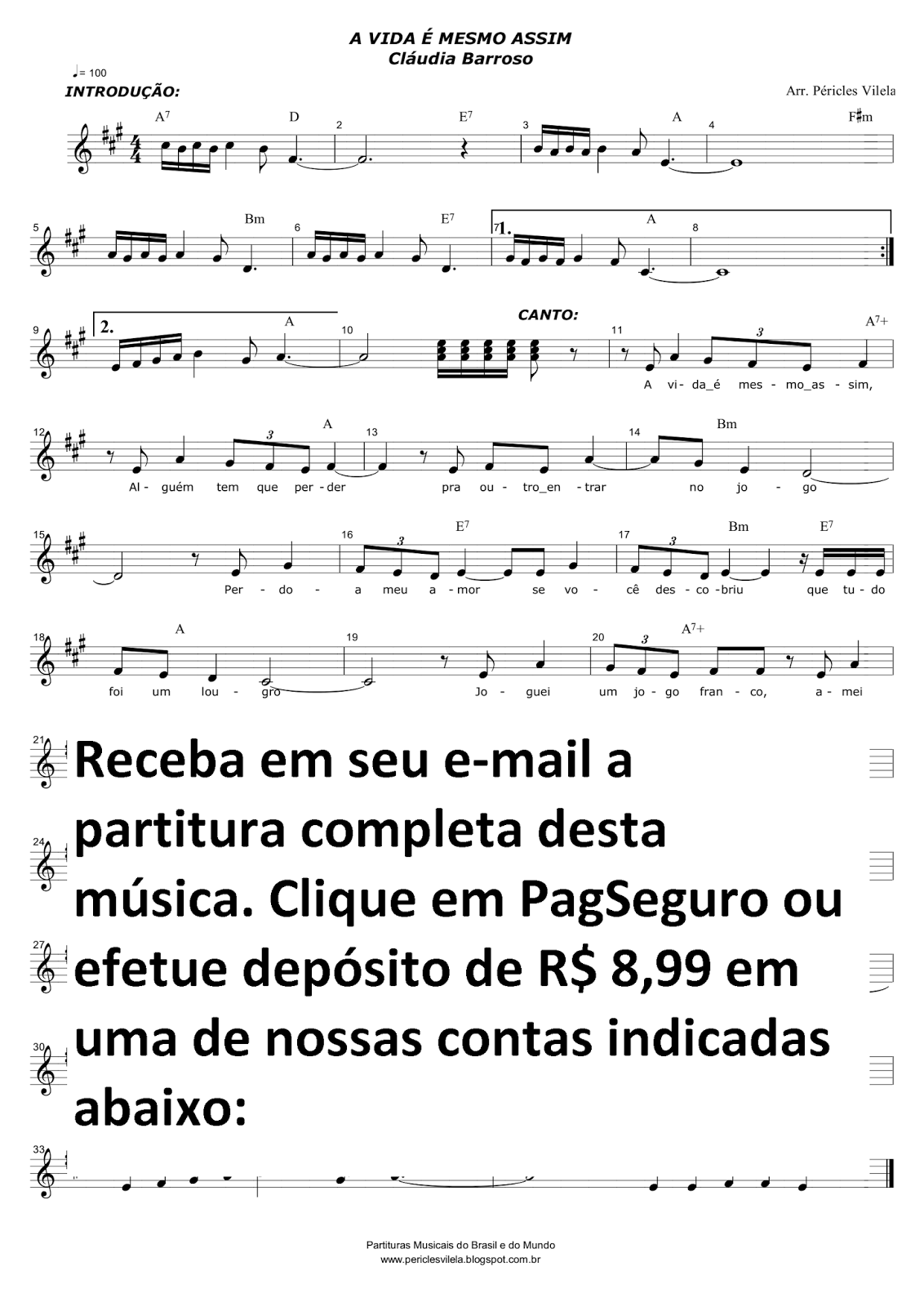 Partituras Musicais A Vida é mesmo assim Cláudia Barroso n.º 1689 Partituras Musicais A Vida é mesmo assim Cláudia Barroso n.º 1689