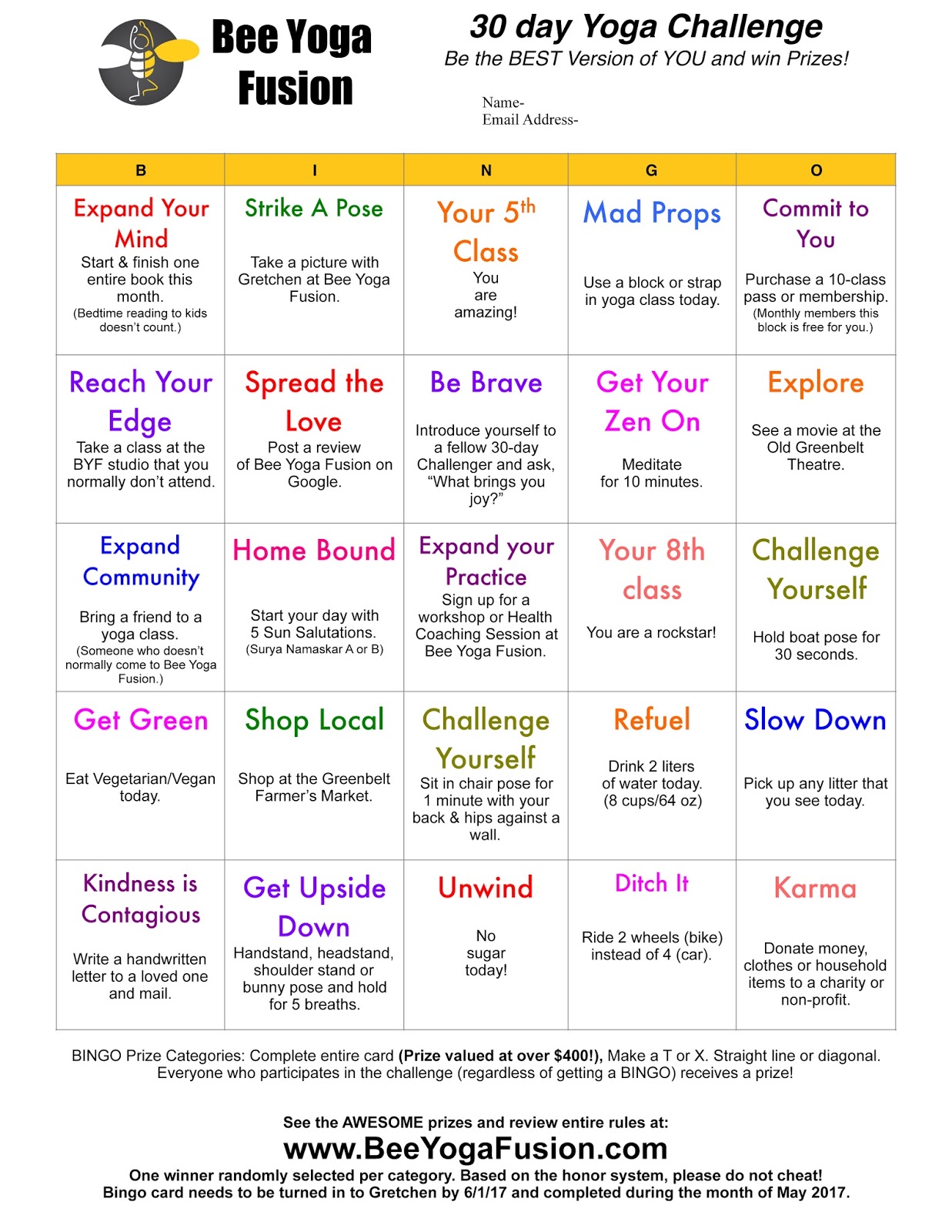 30 Day Yoga Challenge Bee Yoga Fusion