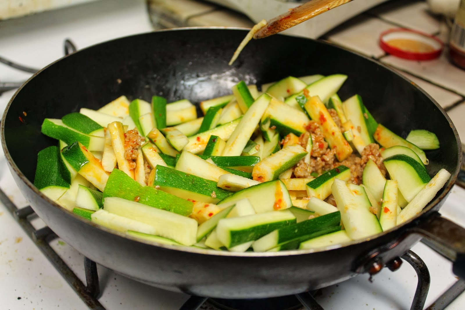 Zucchini and pork stir fry Kathy Nom Nom