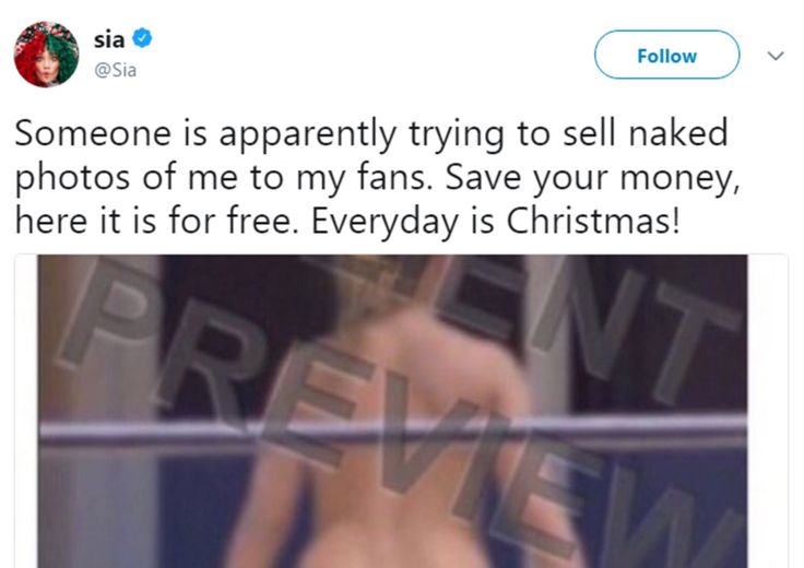 Sia Destroys Paparazzi By Posting Naked Picture Herself