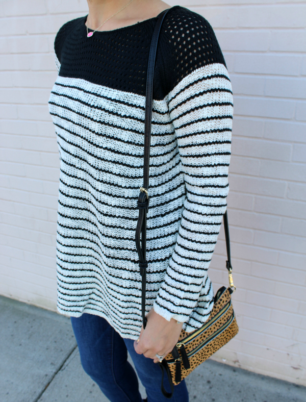 black and white striped sweater, mom style, pineapple lace