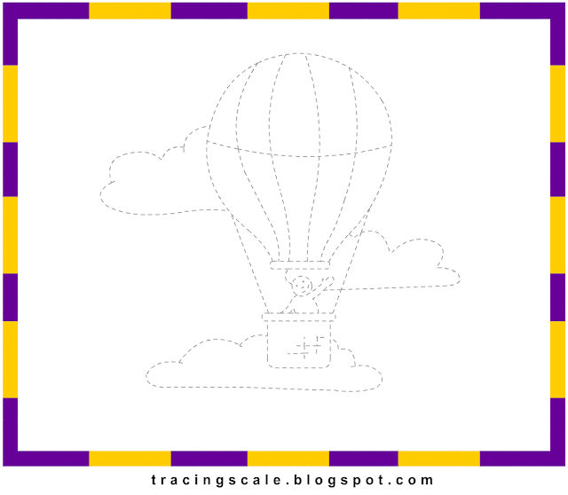 Free Tracing worksheet Printable: Air balloon Tracing picture