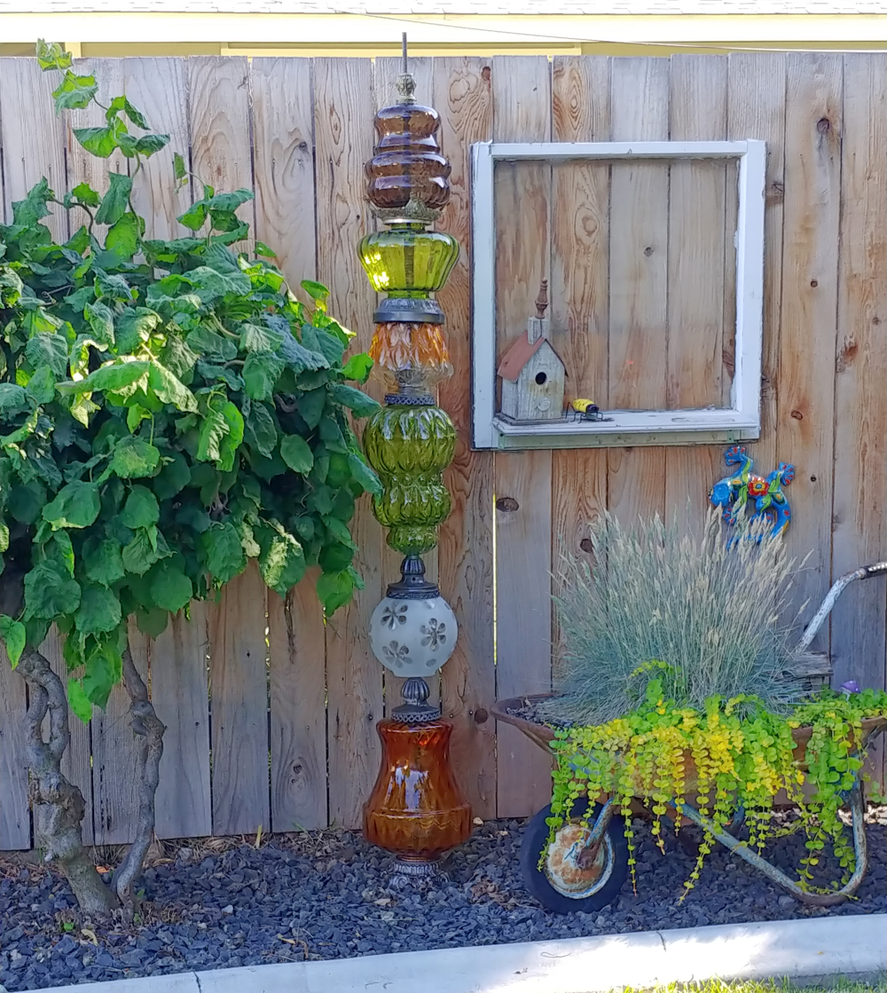 Upcycled Lamp Garden Totem - Little Vintage Cottage