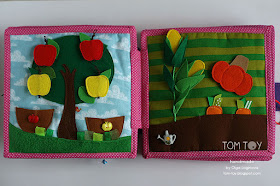Quiet book for Olivia. Handmade busy cloth book for a girl, apple tree, vegetables garden quiet book page