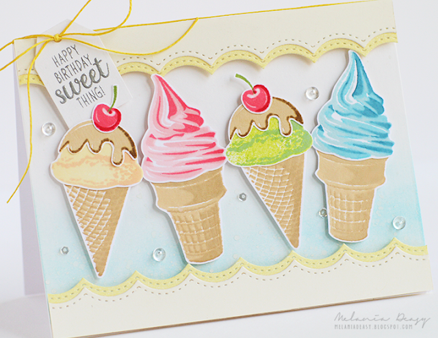 Sunny Studio Stamps: Two Scoops Happy Birthday Sweet Thing Ice Cream Cone Card by Melania Deasy.