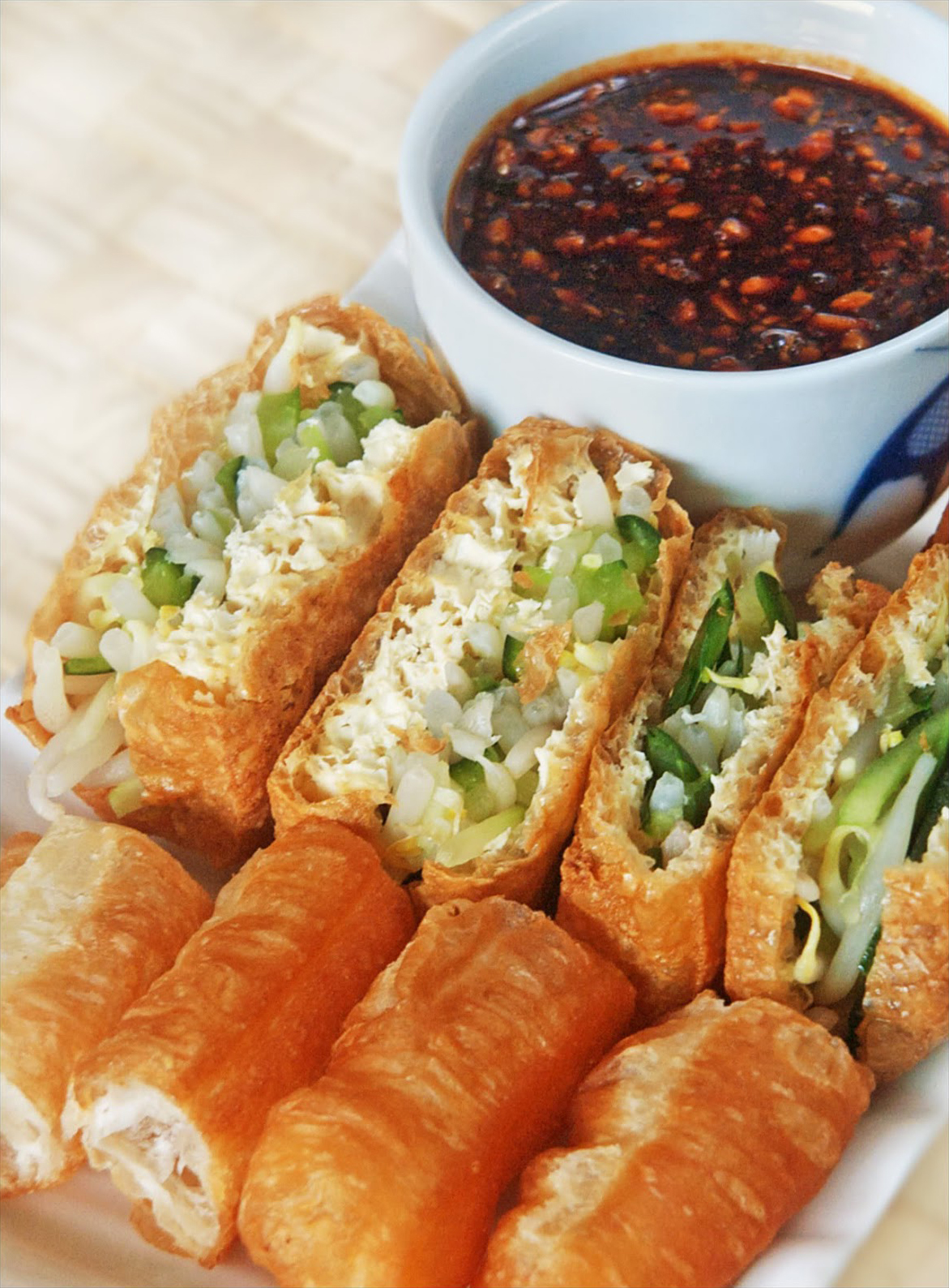 KitchenTigress: Stuffed Tau Pok with Rojak Sauce