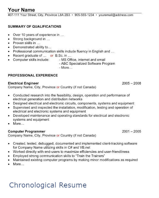 sample resume format in canada