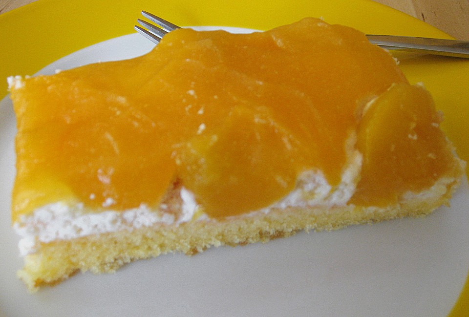 Süße Rezepte: Pfirsich - Sahnekuchen auf dem Blech