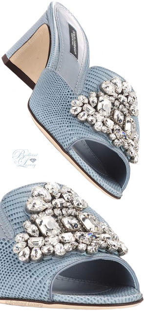 ♦Dolce & Gabbana crystal-embellished blue leather sandals #pantone #shoes #blue #brilliantluxury