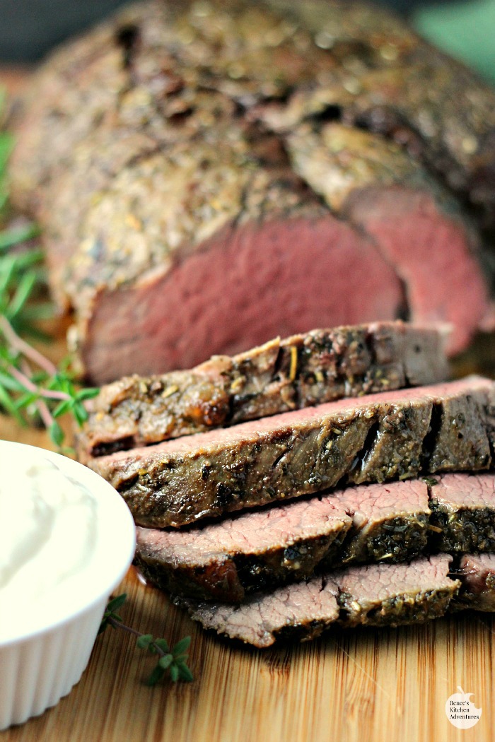 Garlic Herb Beef Tenderloin Roast with Creamy Horseradish Sauce | Renee ...