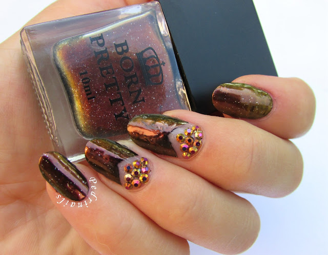 Chameleon double negative space chevron moon manicure with rhinestones - photo © Pedrìnails