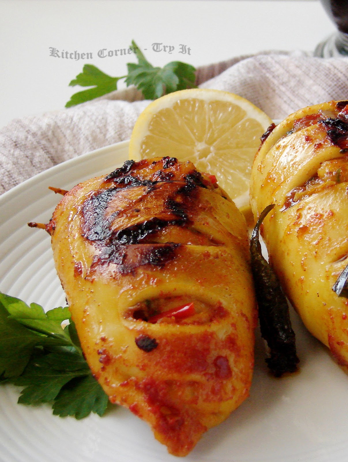 Kanava/Stuffed Squid- With Spicy Prawns Filling