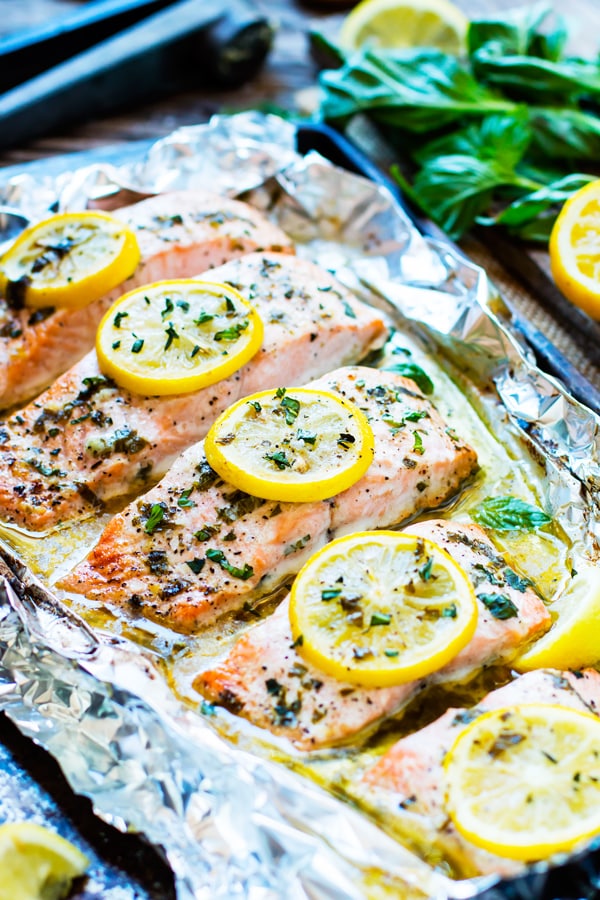 Basil & Lemon Baked Salmon in Foil (LowCarb, Paleo And GlutenFree