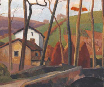 paisaje con ovni óleo con paisaje con ovni