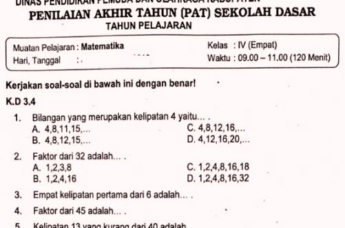 Soal Ulangan Bangun Datar Kls 4 Sd K 13