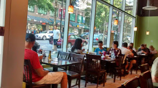 Delicious Pho's Interior overlooking Robson Street.