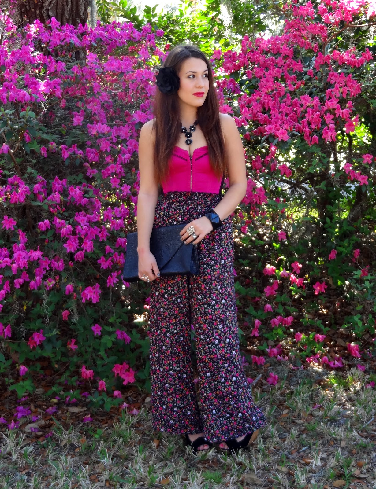 FLORAL PRINT WASHED TERRY PALAZZO PANTS