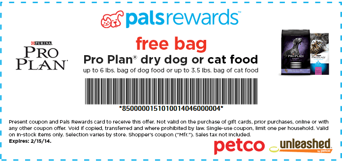 Katy Couponers Free Bag Purina Pro Plan Dog Or Cat Food For Petco 