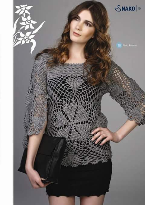 blusa em croche grafite com grafico