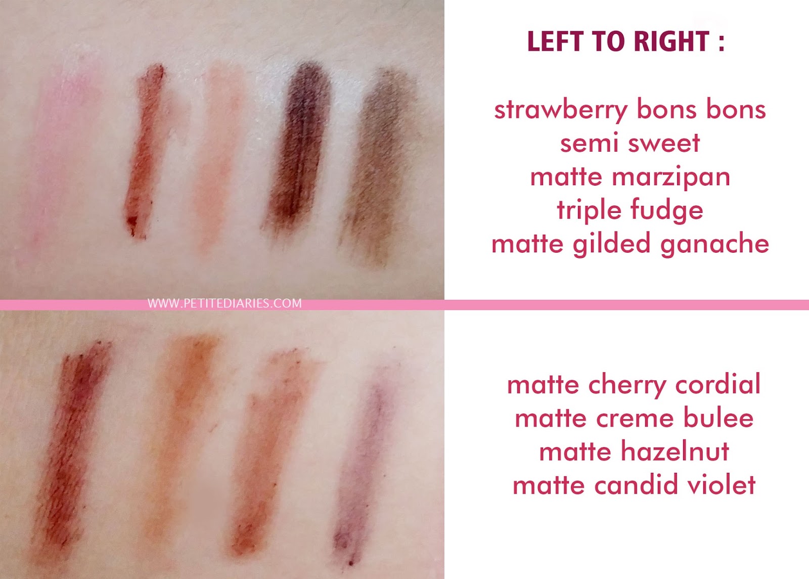 too faced chocollate chip bar matte swatches/></div><div class=