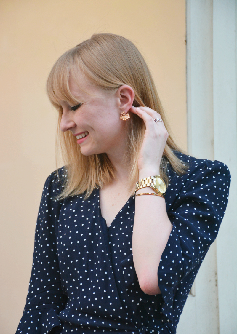 Gold Earrings and a Navy Romper | Organized Mess