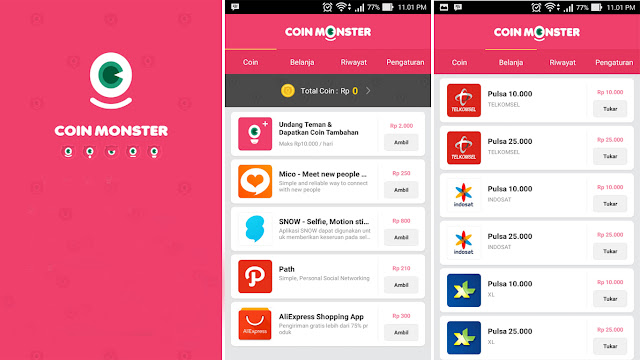Mendapatkan Pulsa gratis dengan aplikasi Coin Monster 100% Berhasil Mendapatkan Pulsa gratis dengan aplikasi Coin Monster 100% Berhasil
