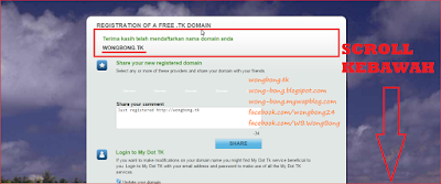Notifikasi keberhasilan pendaftaran nama domain diDOT TK Cara mendaftarkan dan mendapatkan nama domain gratis diDOT TK