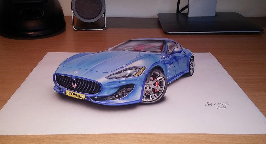08-Maserati-Granturismo-Nikola-Čuljić-2D-Anamorphic-Drawings-that-Look-3D-www-designstack-co
