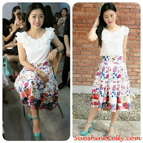Floral Midi Skirt & Ruffles Pleated Blouse from Corshacomo, Floral Midi Skirt, Ruffles Pleated Blouse, Corshacomo, Rush BL, Blossom SK, Online Boutique, Korean Fashion Trend, Fashion, Fashion blogger 