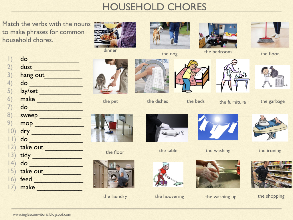 inglês com vitória collocations household chores
