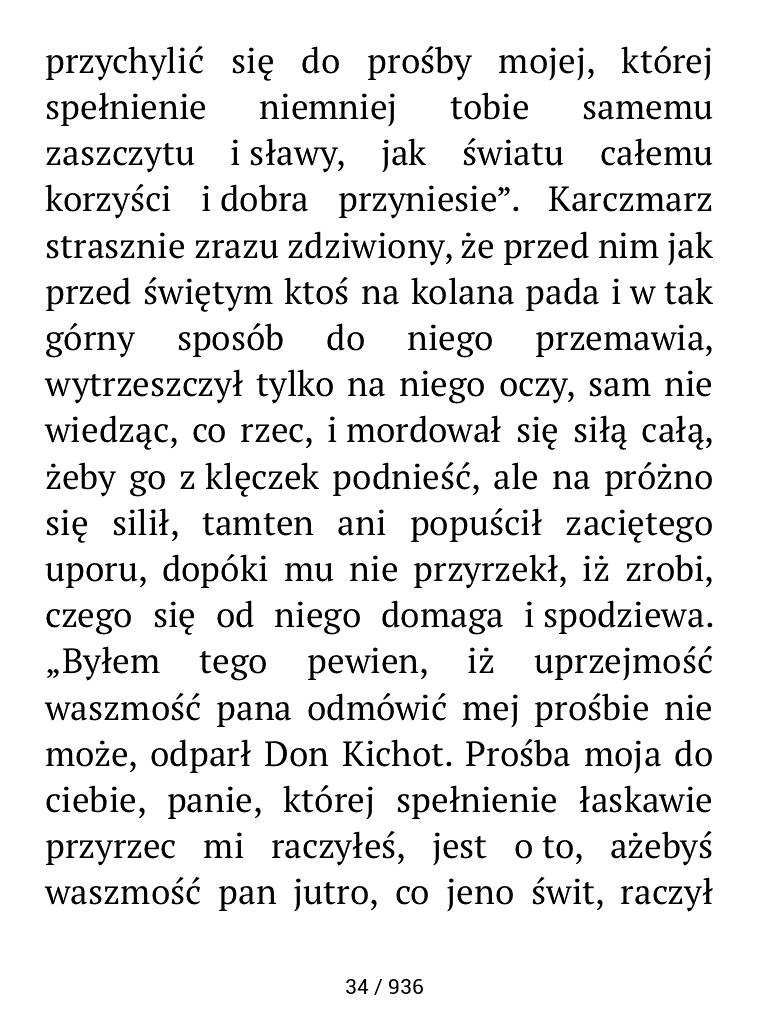 PocketBook Aqua 2 – tekst e-booka przed włączeniem dzielenia wyrazów