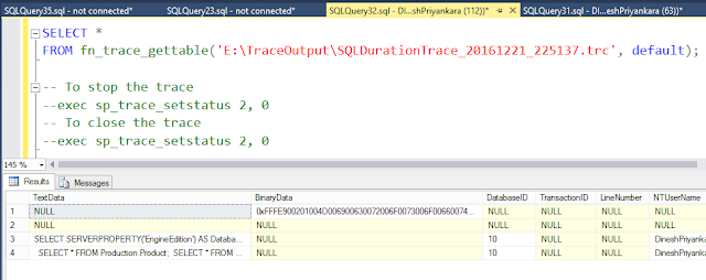 Dinesh's Blog :::: Being Compiled ::::: Get SQL Server Trace ...