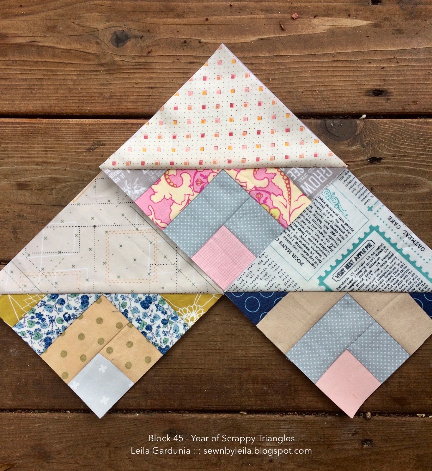 Sewn by Leila Gardunia Block 45 Year of Scrappy Triangles
