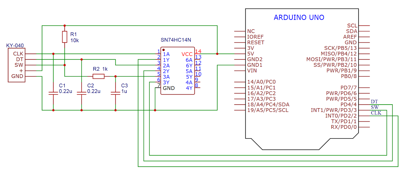 Схема подключения энкодера к ардуино