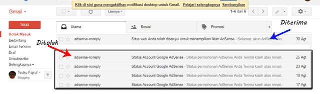 ditolak dan diterima Adsense