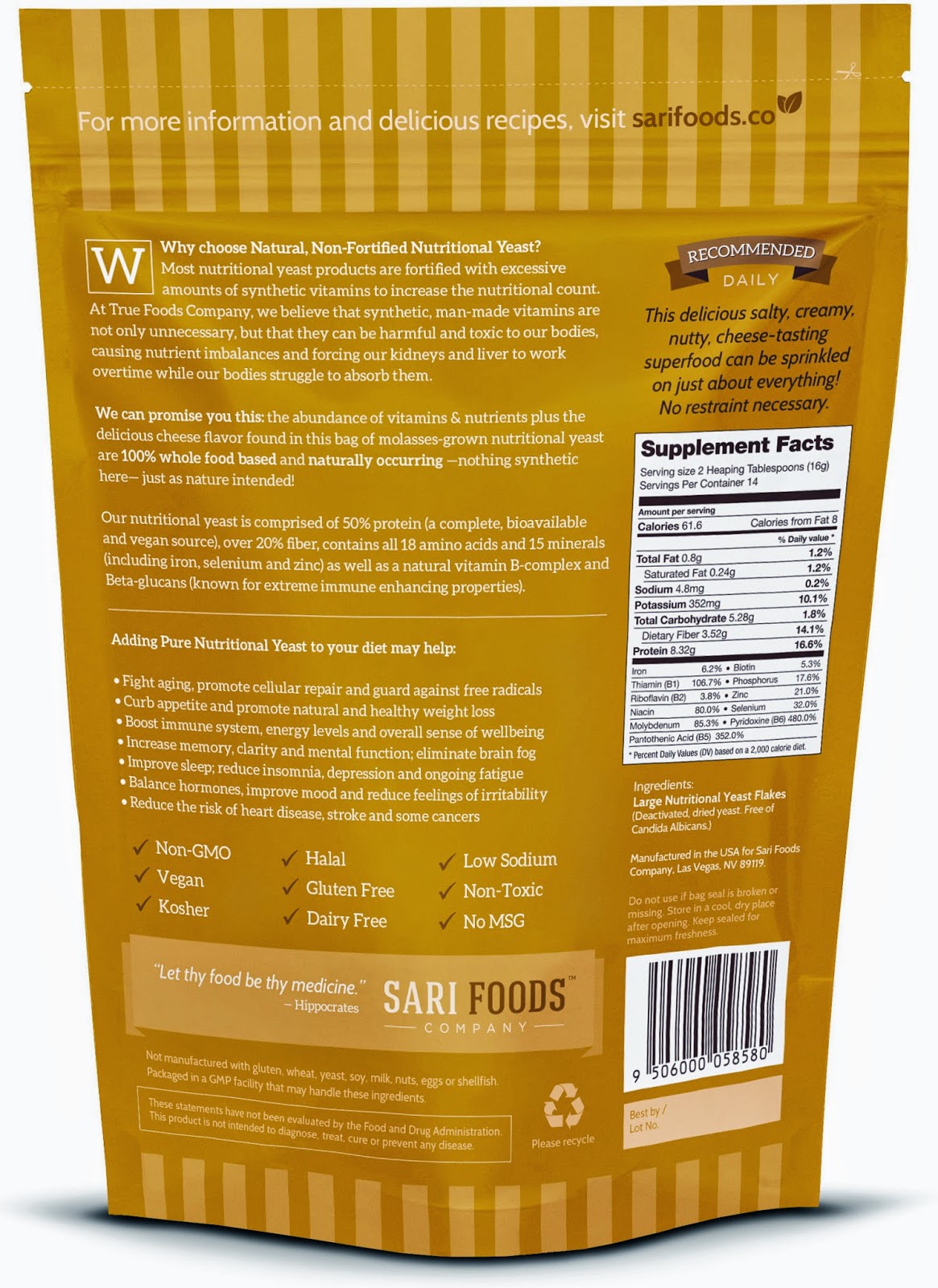 Jennaviva Says....... Nutritional Yeast Superfood by Sari Foods