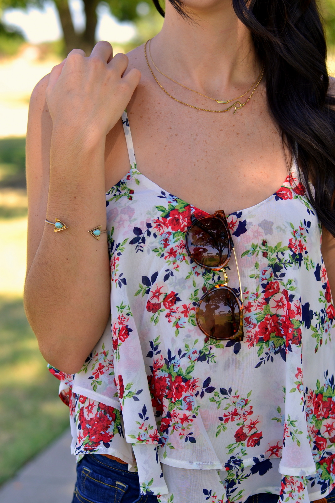 Floral Chiffon Cami and Tortoise Sunglasses