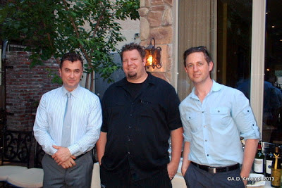 L to R - Owner Luan M. Tota with Chef Mike Stollenwerk and Publicist James Zeleniak at Branzino, Phila PA - Photo by A.D. Amorosi