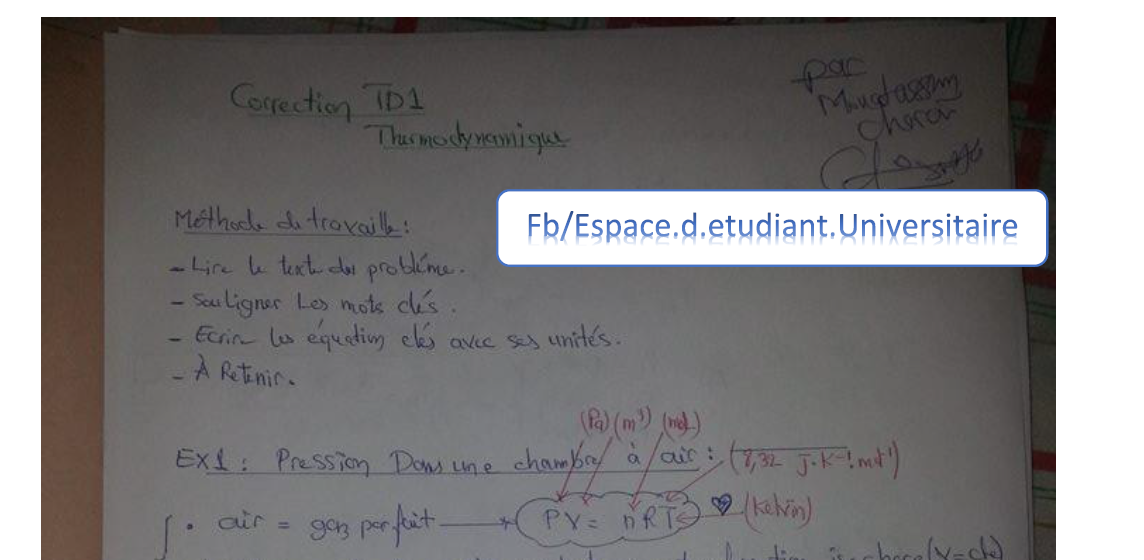 correction de TD 1 de thermodynamique SMPC S1 ESpace SMPC