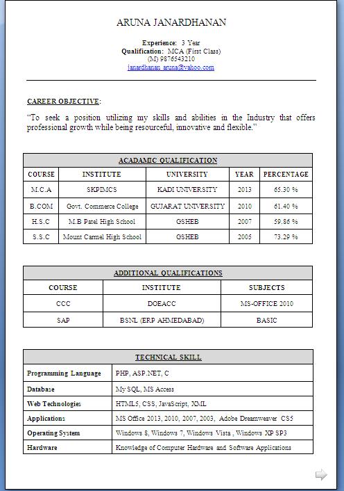 Resume Format Pdf Or Word